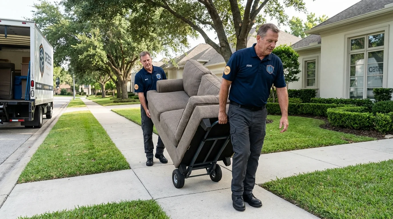 Local residential moving crew loading furniture in Brackettville, TX